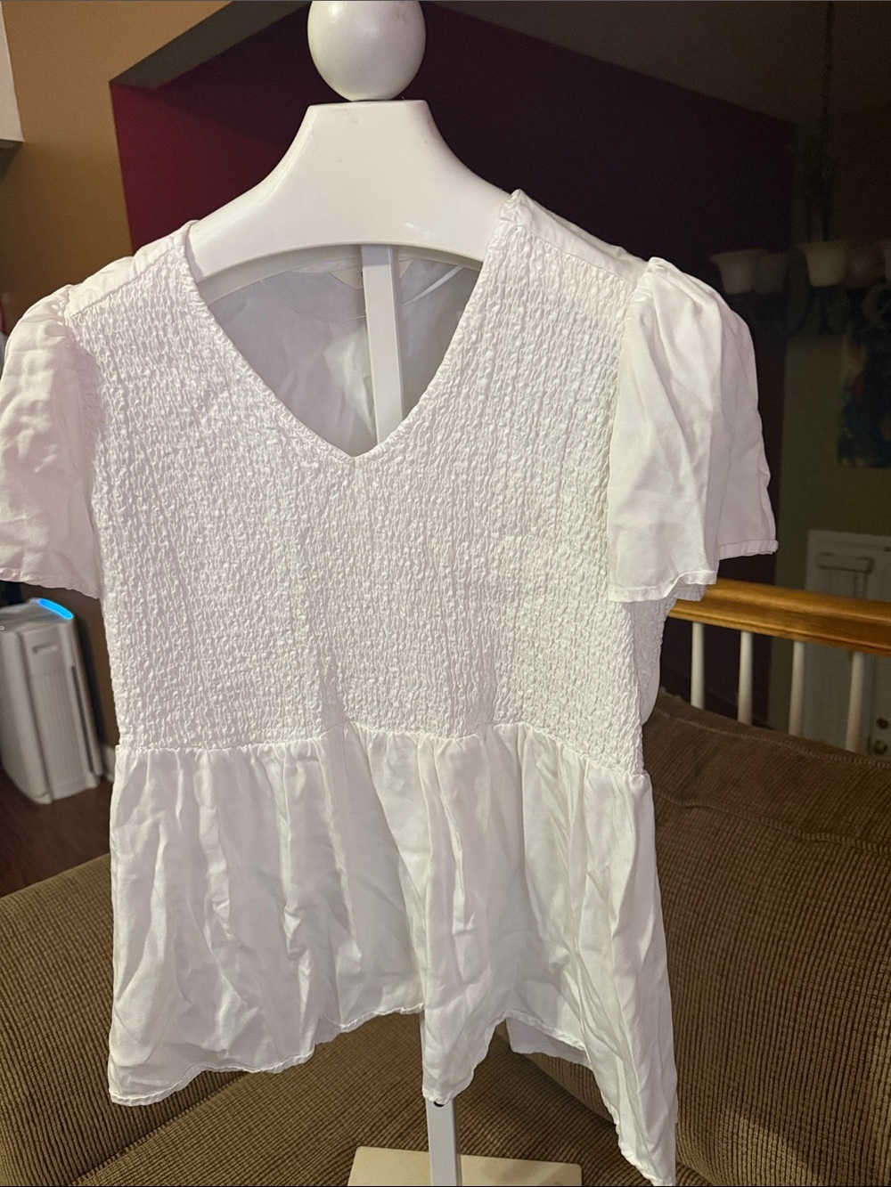 Terra & Sky White V-Neck Smocked Peplum Blouse